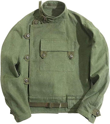 Mens Vintage Swedish Army Dispatch Rider Motorcycle Green Cotton Jacket Coat